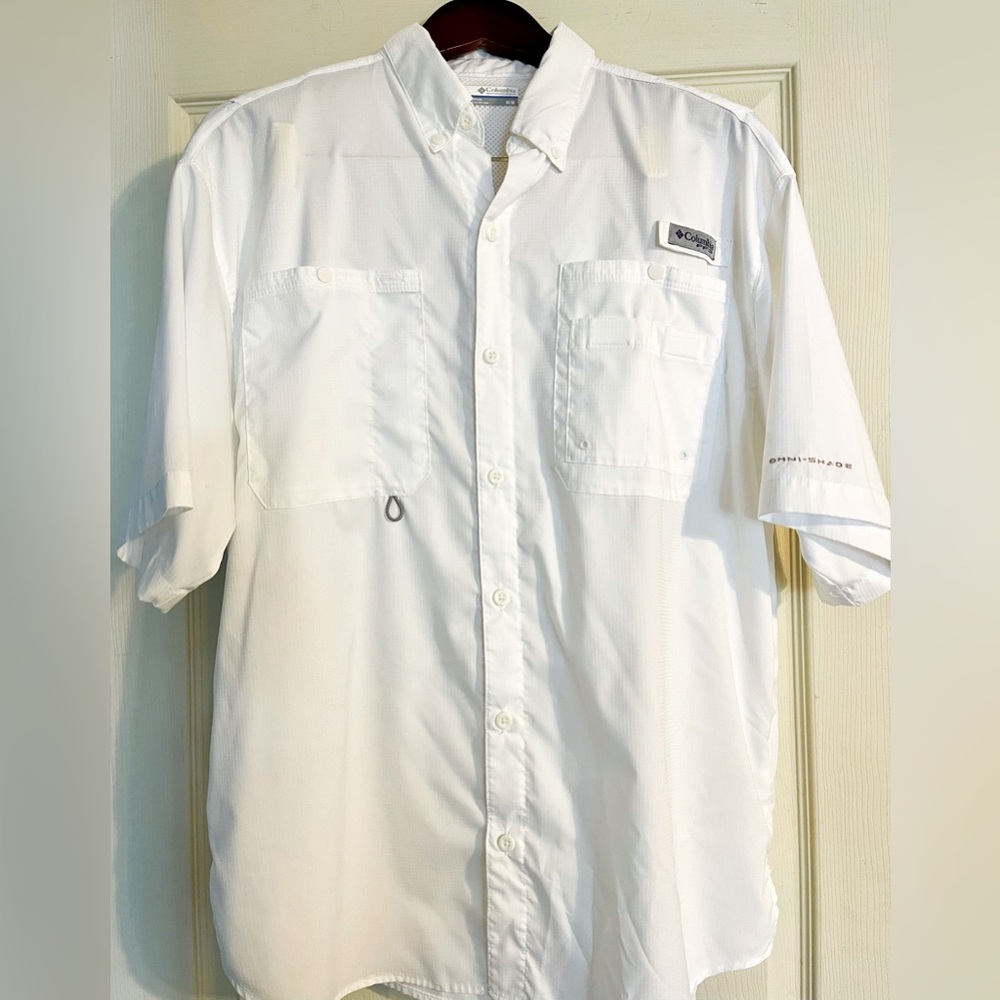 Columbia Shirt MED White omnishade short sleeves
